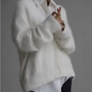 Cozy Oversized White Fuzzy Button Cardigan